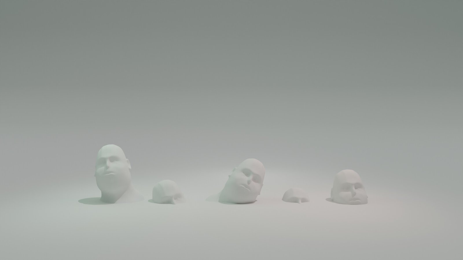 White head sculptures by Zahra Mokhtari